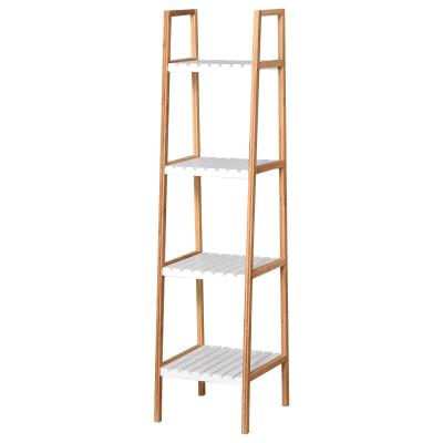 kleankin Estantería para Baño Almacenaje con 5 Niveles Estructura de Bambú y Estantes de Pino 35x36x138.5cm Blanco y Bambú Natural