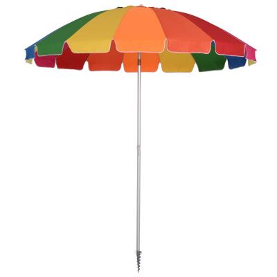 Outsunny Sombrilla de Aluminio Reforzado Ø220 cm con Espiral Poste Desmontable y Bolsa de Tranporte Diseño Arcoíris Fácil Anclaje para Playa Jardín Multicolor