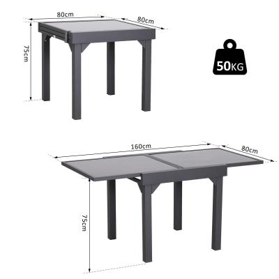 Outsunny Mesa de Jardín Mesa Extendida de Aluminio Mesa de Comedor Rectangular Tabla Vidrio Templado Carga 50kg para Terraza Patio Exterior Ofrecer Espacio Extra