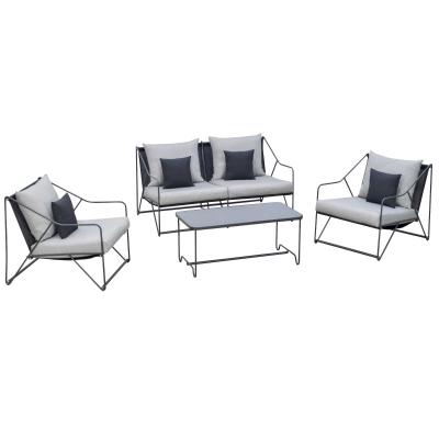 Outsunny Conjunto de Muebles de Jardín 4 Piezas Set de 1 Mesa 2 Sillones 1 Sofá con Cojines Decorativos para Terraza Patio Exterior Gris
