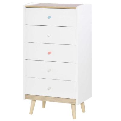 HOMCOM Cómoda Infantil de Madera Cajonera con 5 Cajones para Niños Almacenaje Libros Ropa Juguetes para Dormitorio Habitación de los Niños Sala de Juegos 55x36x108 cm Blanco