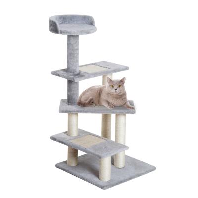 PawHut Rascador para Gatos Rascador de Gatos Barato Centro de Actividad 3 Plataformas para Arañar 48x48x99,5 cm Tablero Aglomerado Cubierta de Felpa Sisal