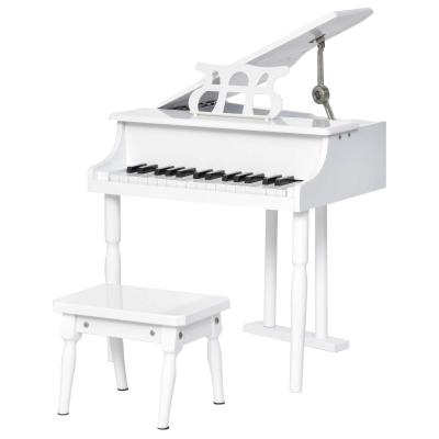 HOMCOM Piano de Cola Electrónico 30 Teclas con Atril Taburete Piano para Niños de Contrachapado Cubierta Pintura 52x50x49 cm Blanco