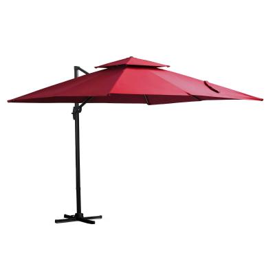Outsunny Sombrilla de Jardín 300x300 cm Parasol Rectangular con Manivela Poste Giratorio 360° Doble Techo Inclinable en 6 Posiciones Base Cruzada Incluida Rojo
