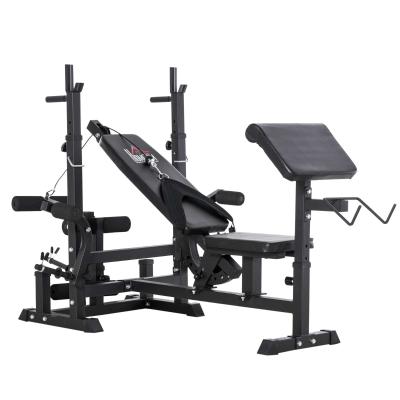 HOMCOM Banco de Pesas Ajustable Banco de Musculación Multifuncional con Respaldo Reclinable para Entrenamiento de Cuerpo Entero en Casa 210x110x103-123 cm Negro