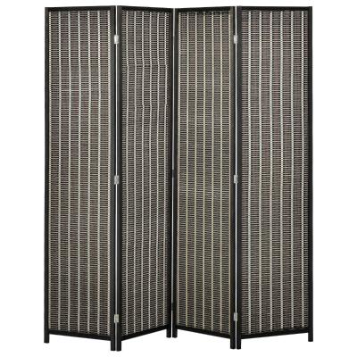 HOMCOM Biombo de 4 Paneles de Bambú Separador de Ambientes Plegable 180x180 cm Negro