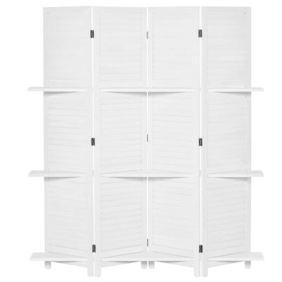 HOMCOM Biombo Separador de Madera de 4 Paneles Plegable con 3 Estantes 160x170cm Blanco