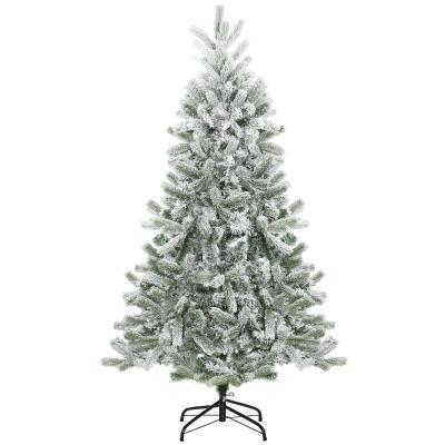 HOMCOM Árbol de Navidad Nevado Artificial 150 cm con 521 Ramas PVC y PE Base Plegable y Soporte de Metal Decoración Navideña para Interiores Ø90x150 cm Verde y Blanco