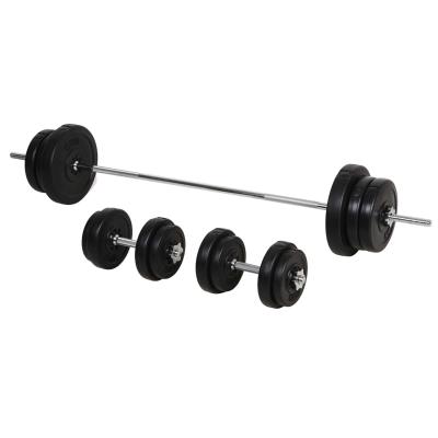 HOMCOM Juego de Pesas con Mancuernas y Barra Pesos Ajustables 2en1 con Discos para Culturismo Entrenamiento Fitness en Hogar Gimnasio Negro