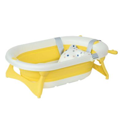 HOMCOM Bañera Plegable Bebé Recién Nacido hasta 3 Años 30L con Cojín y Tapón Amarillo