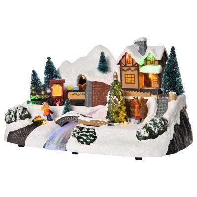 HOMCOM Pueblo Navideño con Luz LED y Música Árbol Giratorio 30x19x19,5 cm Multicolor