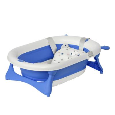 HOMCOM Bañera Plegable Bebé Recién Nacido hasta 3 Años 30L con Cojín y Tapón Azul