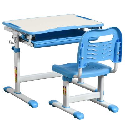 HOMCOM Pupitre Infantil con Silla para Niños +6 Años Altura Ajustable 66x47x77 cm Azul