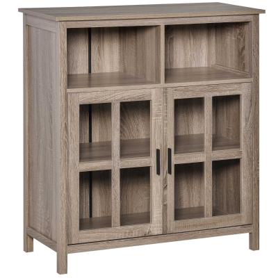 HOMCOM Aparador de Cocina con 2 Puertas de Vidrio 2 Compartimentos Abiertos 90x40x100cm