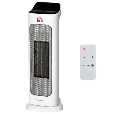 HOMCOM Calefactor Cerámico 1000W/2000W con Mando a Distancia Pantalla LED 3 Modos de Viento Temporizador de 8H Termostato y Oscilación 42° para 25 m² 17,6x13,7x50 cm Blanco