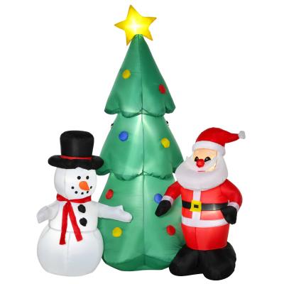HOMCOM Árbol de Navidad Inflable 185 cm con Luces LED Papá Noel y Muñeco de Nieve Hinchables Decoración Navideña Iluminada para Interior y Exterior 105x145x185 cm Multicolor