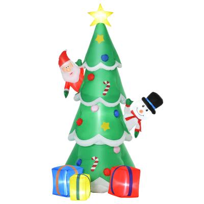 HOMCOM Árbol de Navidad Inflable 180 cm con Luces LED Adornos de Papá Noel Muñeco de Nieve y Regalos con Inflador para Interiores y Exteriores 115x105x180 cm Verde