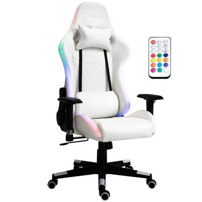 Vinsetto Silla Gaming Ergonómica Silla Gamer Profesional Reclinable y Ajustable en Altura con Reposacabezas Cojín Lumbar Luz LED y Control Remoto 68x68x126-136 cm Blanco y Negro
