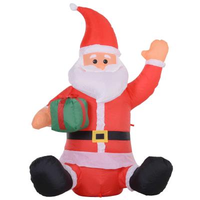 HOMCOM Papá Noel Hinchable 1.2m Santa Claus Inflable con Regalo Decoración Navidad Iluminación LED con inflador para Interior y Exterior 70x50x120cm