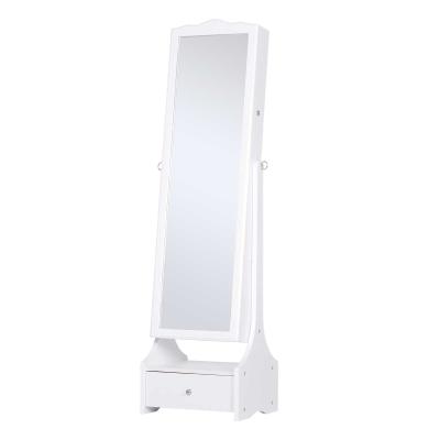 HOMCOM Espejo Joyero de Pie Armario de Joyerías con Luces LED Cerradura Cajones Espejo y Tablero Interior Abatible para Comésticos 45x36x150cm