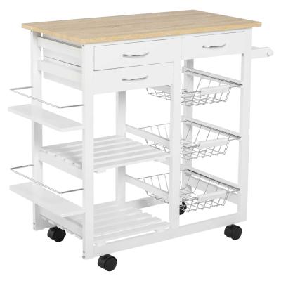 HOMCOM Carrito de Cocina Carro de Servicio Multifuncional con Cajones Cestas Estantes para Especias Toallero Ruedas 92x37x82 cm Blanco