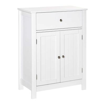 kleankin Armario de Baño con 1 Cajón 2 Puertas y Estante Interior Ajustable Mueble Auxiliar de Almacenaje Multifuncional para Salón Cocina Antivuelco 60x30x80 cm Blanco