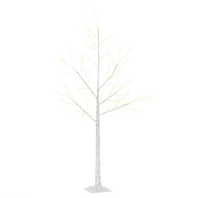 Outsunny Árbol de Abedul 150 cm de Altura con 210 Luces LED en Blanco Cálido Ramas Flexibles y Base para Decoración de Fiestas Cumpleaños Bodas 20x20x150 cm Blanco