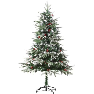 HOMCOM Árbol de Navidad Artificial 150 cm de Altura con 56 Bayas 451 Ramas de PE y PVC Base Plegable y Soporte Metálico Decoración Navideña para Interiores Verde