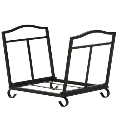 Outsunny Estante para Leña Plegable Leñero Interior y Exterior Metálico con Rejilla y Base Elevada Carga Máx. 50 kg 48x34x37 cm Negro