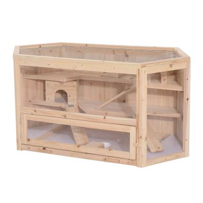 PawHut Jaula Madera para Hámster Ratoncillos Roedores Casa para Animales Pequeños 3 Niveles 115x60x55cm