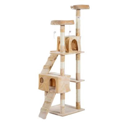 PawHut Árbol Rascador para Gatos Rascador de Gatos Barato de Múltiples Niveles con Cuevas Escaleras Juguetes Colgantes Camas Centro Actividades Sisal 50x50x170 cm Beige