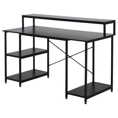 HOMCOM Mesa para Computadora Escritorio de Oficina con 3 Estantes Tabla Superior Patas con Almohadillas Ajustables Antideslizantes Metal 140x60x93 cm Negro