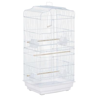PawHut Jaula para Pájaros Pajarera de Metal con Puertas 4 Comederos 3 Perchas Columpio Bandeja Extraíble y Asa de Transporte para Loro Canario Periquito 46,5x35,5x92 cm Blanco