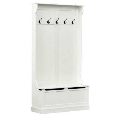 HOMCOM Perchero con Banco Conjunto de Pasillo Mueble Recibidor 5 Ganchos Espacio de Almacenaje 96x34x179.7cm Blanco