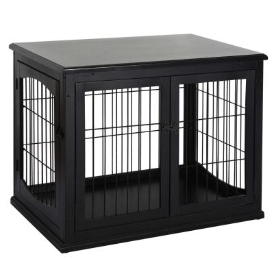 PawHut Jaula para Perros Grande de Madera con Superficie de Mesa 2 Puertas y Rejillas de Metal 58,5x81x66 cm Negro