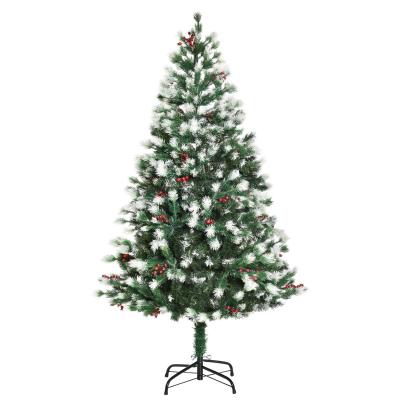 HOMCOM Árbol de Navidad Artificial 150 cm con 41 Bayas 554 Ramas PE Tridente PVC Base Plegable y Soporte Metálico Decoración Navideña para Interiores Verde