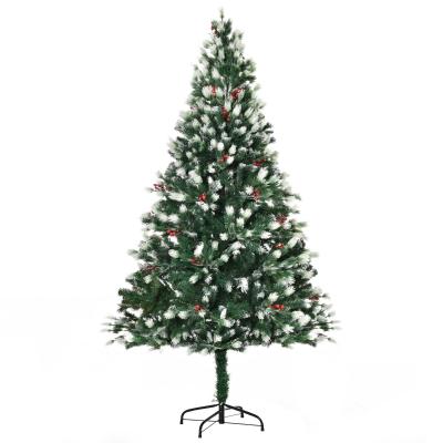 HOMCOM Árbol de Navidad Artificial 180 cm con 55 Bayas 836 Ramas PE Tridente PVC Base Plegable y Soporte Metálico Decoración Navideña para Interiores Verde