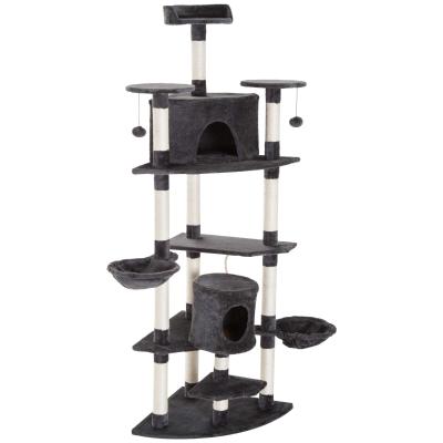 PawHut Árbol para Gatos Rascador de Múltiples Niveles con Cuevas Hamacas Postes de Rascado Poletas Divertidas Plataformas Cuerda 200x60x60 cm Gris Oscuro