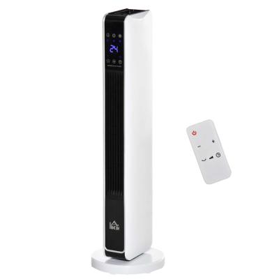 HOMCOM Calefactor Cerámico de Torre 1000/2000W con Mando a Distancia Pantalla LED 3 Modos de Viento Termostato Temporizador y 65° Oscilación para 25 m² 21x21x73 cm Blanco