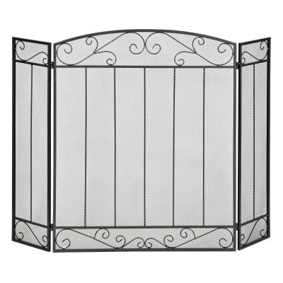 HOMCOM Salvachispas Plegable para Chimenea Pantalla Triple Protector para Estufas 3 Paneles con Bisagras Estructura de Metal y Alambre Decorativo 105x80,5 cm Negro
