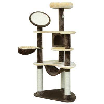 PawHut Rascador para Gatos Rascador de Gatos Barato 153x65x50 cm Árbol para Arañar Poste Centro de Actividades Gato Color Marrón