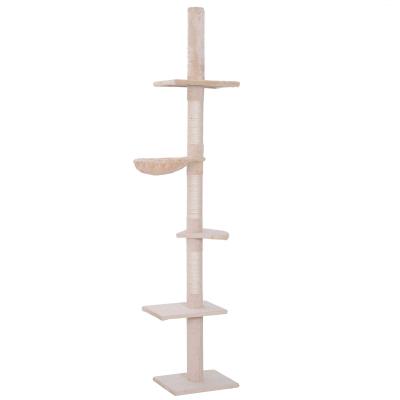 PawHut Árbol para gatos Torre Rascador de Gatos Barato de 5 Niveles Fijado al Techo Ajustable en Altura con Múltiples Plataformas 40x34x230-260 cm Beige