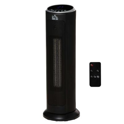 HOMCOM Calefactor Cerámico de Torre 1000/2000W con Mando a Distancia Pantalla LED Temporizador de 12H Termostato 3 Modos de Viento y 45° Oscilación para 25 m² Ø19x56,7 cm Negro