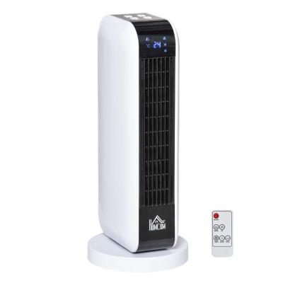 HOMCOM Calefactor Cerámico de Torre 2000W Portátil con Mando a Distancia 3 Modos de Viento Pantalla LED Temporizador y Sistema Antivuelco para 25 m² Ø18x44 cm Blanco y Negro