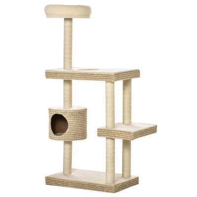 PawHut Árbol Rascador Gatos Grandes Rascador de Gatos Barato con Cueva y Múltiples Plataformas 61x41x139cm Beige