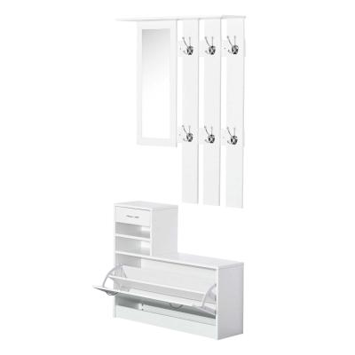 HOMCOM Conjunto de Muebles de Entrada Recibidor Pasillo Set de 3 Piezas Perchero Espejo Zapatero con Cajón 90x22x116cm Madera Blanco