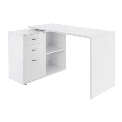 HOMCOM Mesa de Ordenador con 2 Estantes y 3 Cajones Escritorio 2 Posiciones en Forma L y Recto Blanco