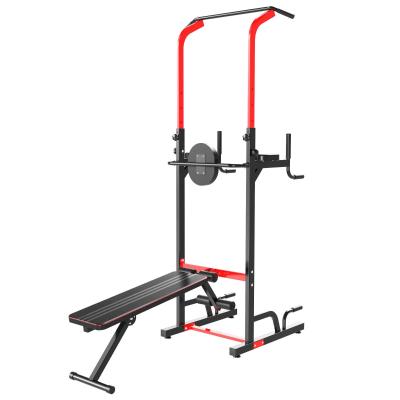 HOMCOM Multiestación Musculación Multifuncional Plegable con Banco Acolchado Altura Ajustable en 6 Niveles Acero 94x174x180-230 cm Negro y Rojo