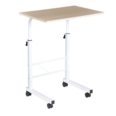 HOMCOM Mesa Auxiliar con Ruedas Mesa de Ordenador Compacta con Altura Ajustable 60x40x68-78cm Blanco y Madera
