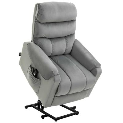 HOMCOM Sillón de Masaje Relax Sillón Levantapersonas con Reclinación Eléctrica hasta 135° Control Remoto y 8 Zonas de Masaje Tapizado en Terciopelo y Acolchado 79x97x103 cm Gris